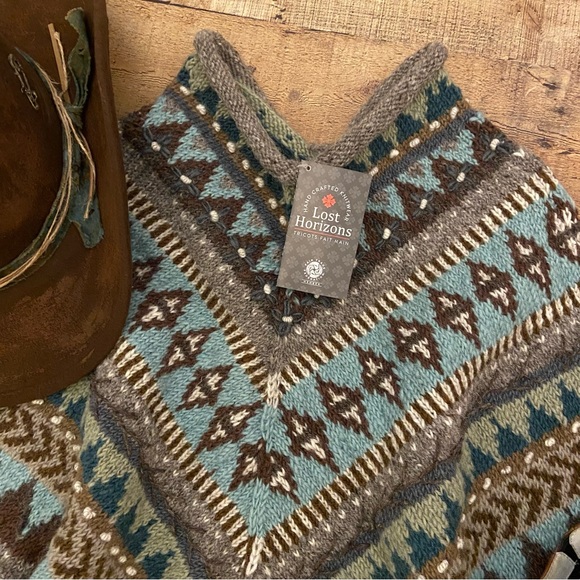 Hand Knit Warm Wool Poncho by Lost Horizons - Picture 2 of 9